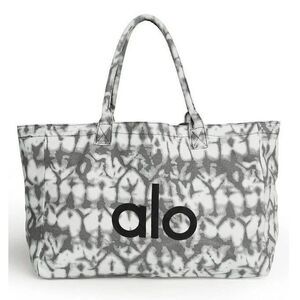 ALO Yoga Bag Gray Tie-Dye Canvas Cotton Large Tote Bag For Travel & Gym Carry-On